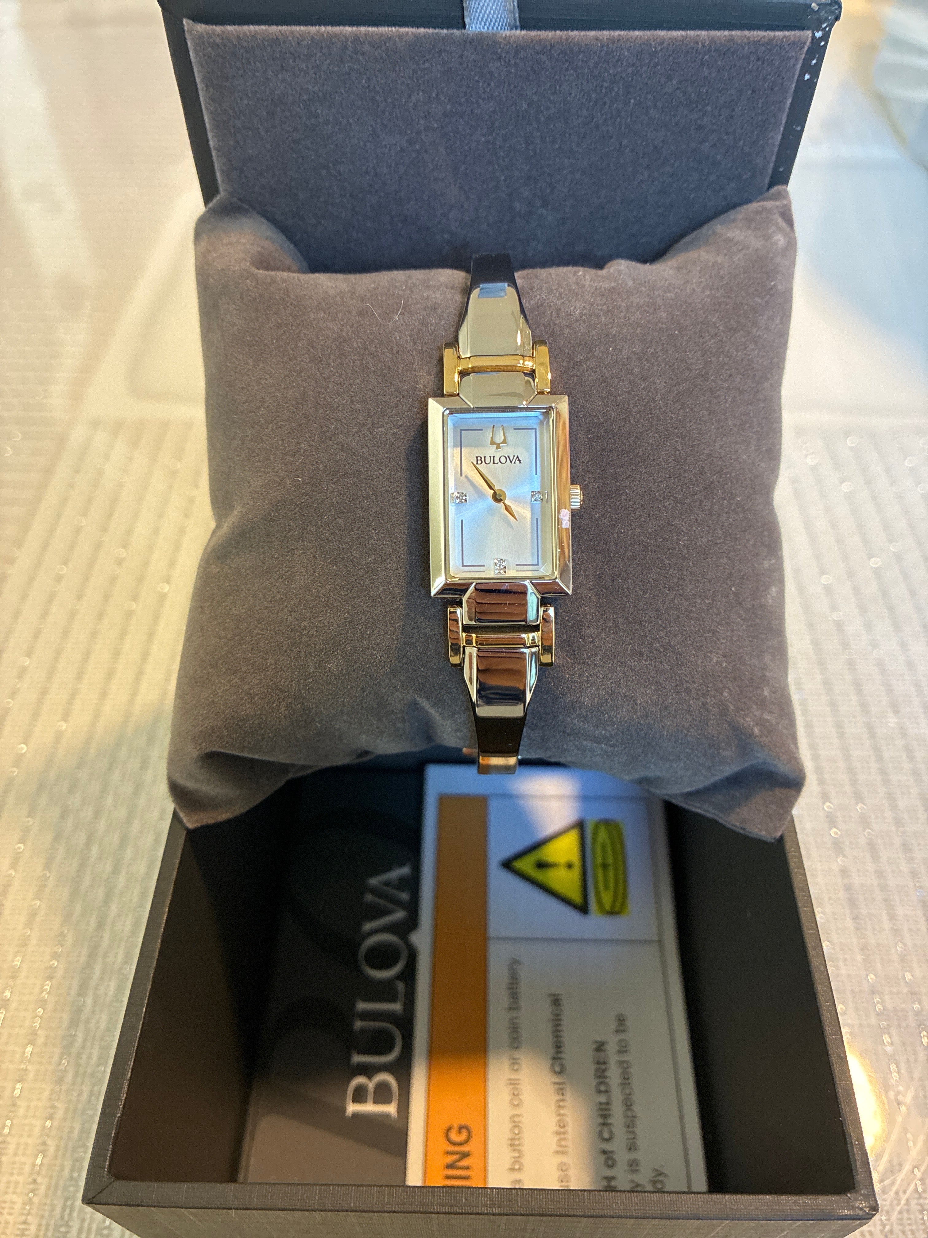 Vintage Bulova Ladies' Two-Tone Diamond Accent Rectangular Watch