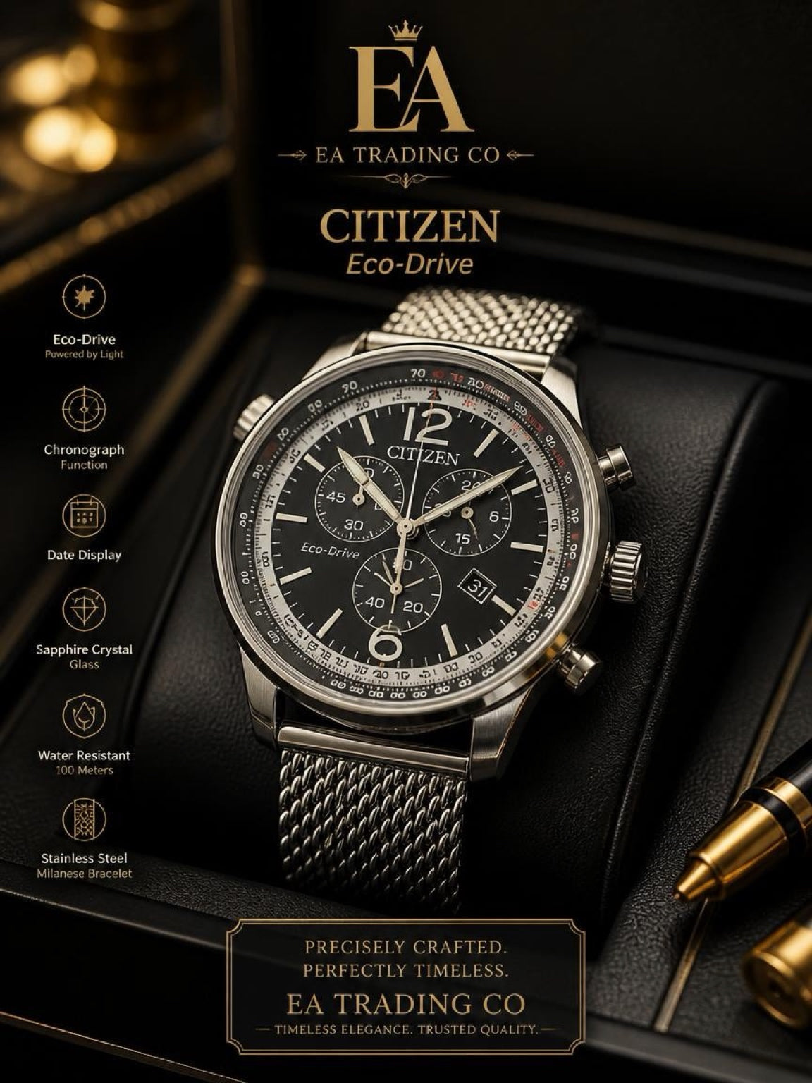 Citizen Eco-Drive Chronograph World Time, model reference AT0361-81E